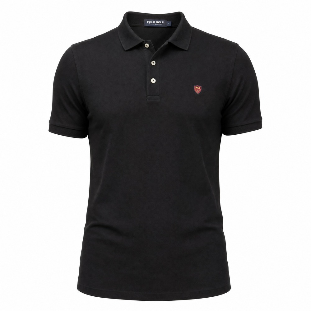 Polo Golf Ralph Lauren Mens Black Cotton Short Sleeve Crest Logo Polo Shirt L